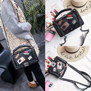 Studded Applique Chain Strap Cross Bag