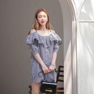 Off-shoulder Ruffle-hem Gingham Dress