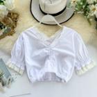 Short-sleeve Lace-trim Top White - One Size