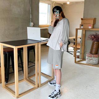 Raglan T-shirt & Sweat Shorts Set Melange Gray - One Size