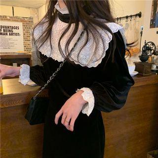 Eyelet Panel Velvet Blouse Black - One Size