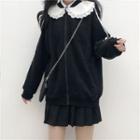 Long-sleeve Shirt / Striped Zip Jacket / Pleated A-line Mini Skirt