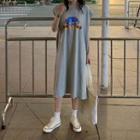 Cap Sleeve Slit Print T-shirt Dress