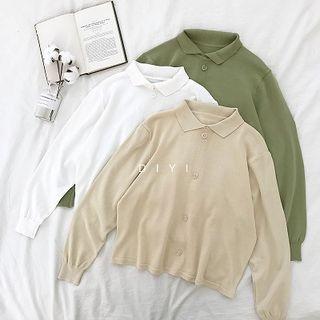 Plain Single-breasted Long-sleeve Knit Top