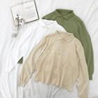 Plain Single-breasted Long-sleeve Knit Top