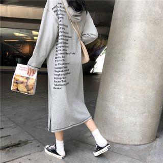 Long-sleeve Litter Printed Oversized Hoodie Gray - One Size