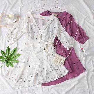Star-print Asymmetric Mini Dress With Sash