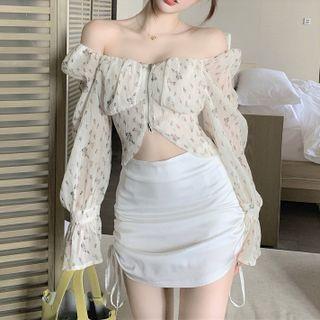 Puff-sleeve Floral Print Top / Mini Skirt