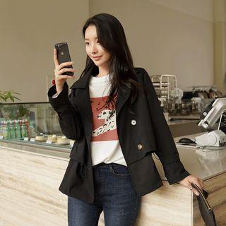 Double-button Drawstring Trench Jacket