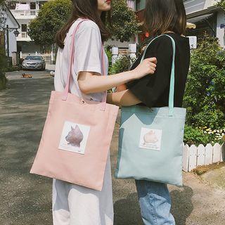 Cat Applique Canvas Tote