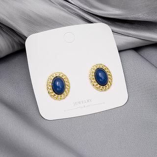 Retro Oval Gemstone Alloy Earring E1783-1 - 1 Pair - Gold & Blue - One Size