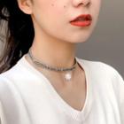 Rhinestone Snowflake Choker Zircon - Flower - Platinum - One Size
