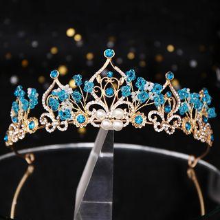 Wedding Faux Pearl Rhinestone Tiara Blue - One Size
