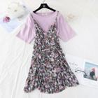 Set: Elbow-sleeve T-shirt + Sleeveless Floral Dress