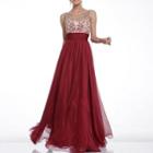 Sleeveless Embroidery Panel Evening Gown