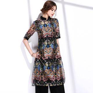 Set: Print Midi Dress + Sports Top + Wide Leg Pants