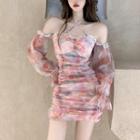Long-sleeve Lace Print Slim-fit Dress