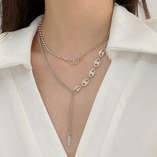 Layered Fringe Chain Necklace Silver - One Size