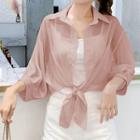 Set: Plain Camisole Top + 3/4-sleeve Chiffon Blouse