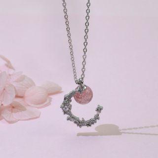 Faux Crystal Bead Rhinestone Moon Pendant Necklace