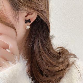 Bow Snowflake Rhinestone Alloy Dangle Earring 1 Pair - Silver Needle - Bow - Black - One Size