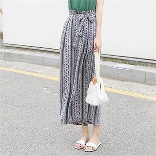 Patterned Wide-leg Pants With Sash