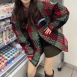 Long-sleeve Plaid Bomber Jacket Jacket - One Size