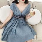 Denim V-neck High-waist Dress