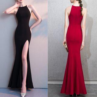 Side-slit Halter-neck Mermaid Evening Gown