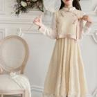 Long-sleeve Lace Midi A-line Qipao Dress