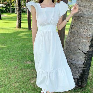 Sleeveless Ruffled Open-back Maxi A-line Dress