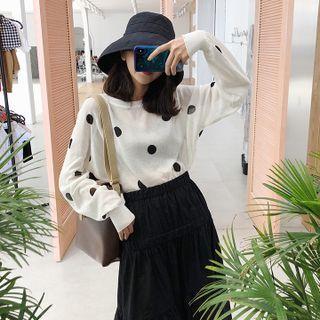 Wave Point Knit Wide Long-sleeve Top