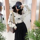 Wave Point Knit Wide Long-sleeve Top