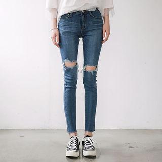 Cutout-distressed Skinny Jeans