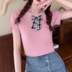 Collared Bow Knit Crop Top