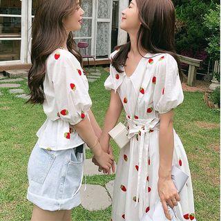 Strawberry Short-sleeve Top / Midi A-line Dress