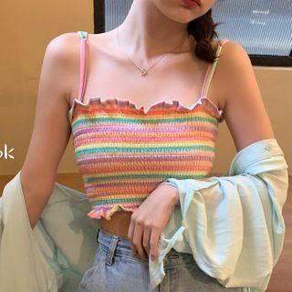 Striped Ribbed Cropped Camisole Top As Shown In Figure - One Size