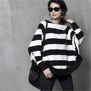 Batwing-sleeve Stripe Rib Sweatshirt