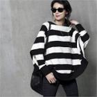 Batwing-sleeve Stripe Rib Sweatshirt