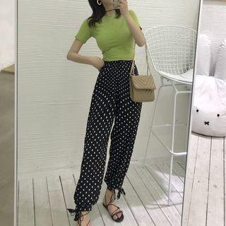Short-sleeve Crop T-shirt / Dotted Harem Pants