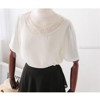 Lace-collar Button-back Chiffon Top