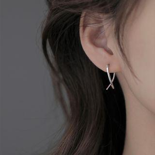 Cross Hoop Earring Hoop Earring - 2 Pcs - Silver - One Size
