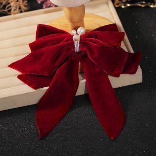 Bow Flannel Faux Pearl Hair Clip Red - One Size