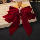 Bow Flannel Faux Pearl Hair Clip Red - One Size