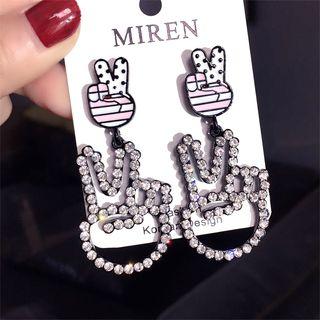 Rhinestone Hand Gesture Dangle Earring Silver Needle - Silver - One Size