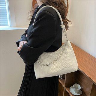 Faux Pearl Chain Strap Canvas Shoulder Bag