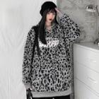 Lettering Leopard Hooded Sweatshirt