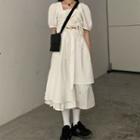 Drawstring Short-sleeve Blouse / Midi A-line Skirt