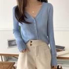 Long-sleeve V-neck Single Breasted Button Cardigan