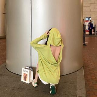 Long-sleeve Open Back Hooded T-shirt